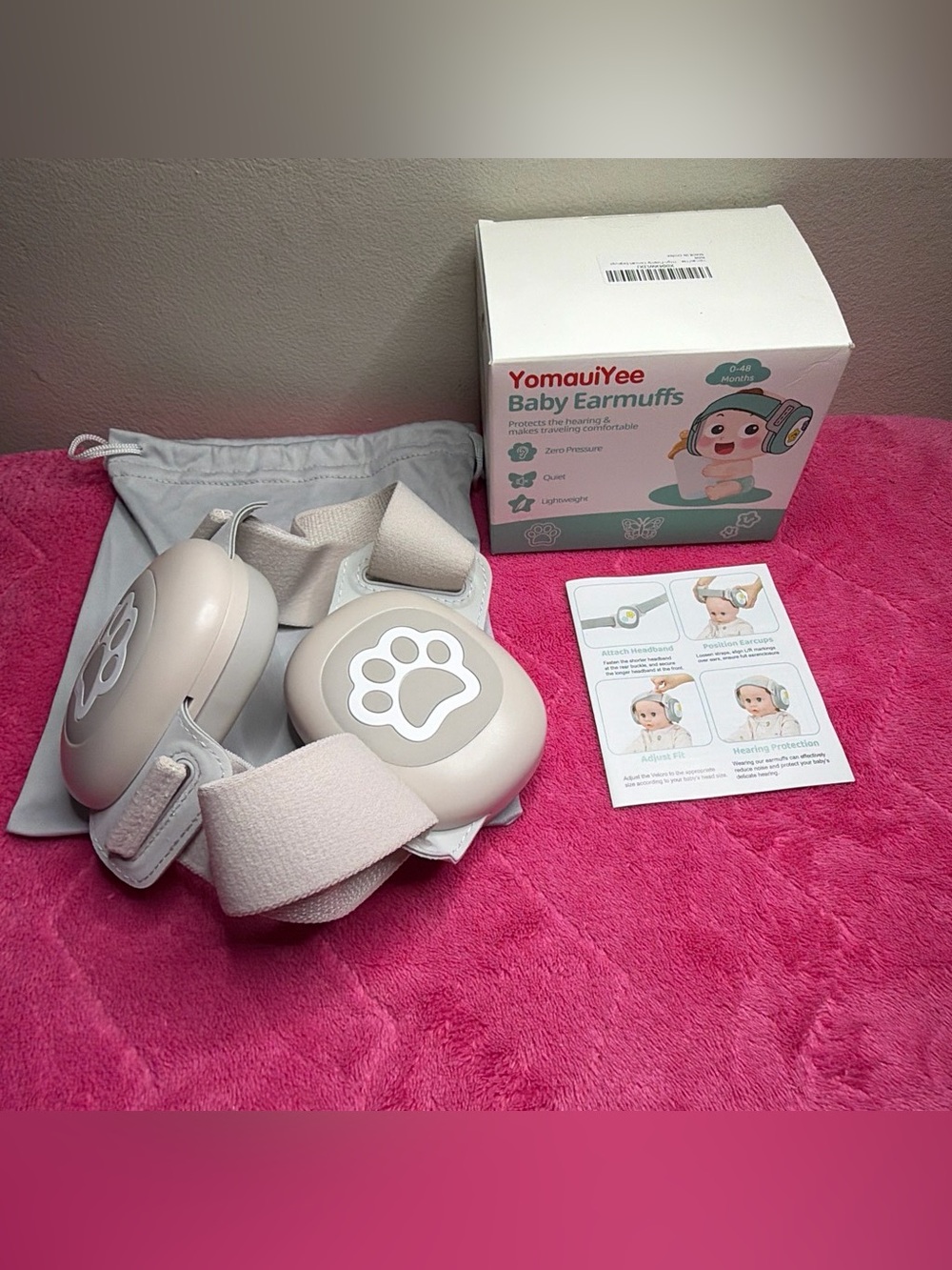 YomauiYee Baby Earmuffs protection - Beige Paw Print Infant